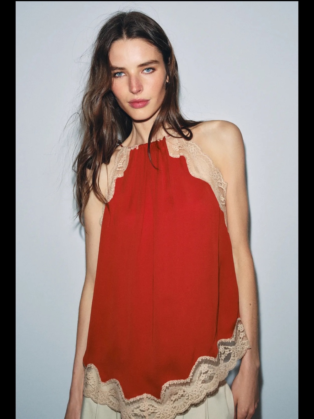 Zara - Women’s Red Lace Halter Top